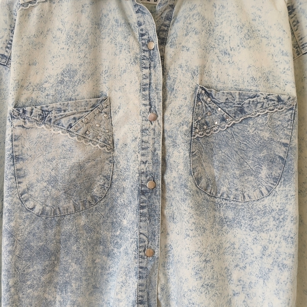 Andrew's Blues 90's Vintage Acid Wash Chambray Long Sleeve Button Down Shirt M - Picture 6 of 14